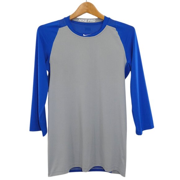 Nike Pro Dri-Fit MLB Shirt Blue Gray 3/4 Sleeve Slim Fit Men's S Training - Picture 1 of 6